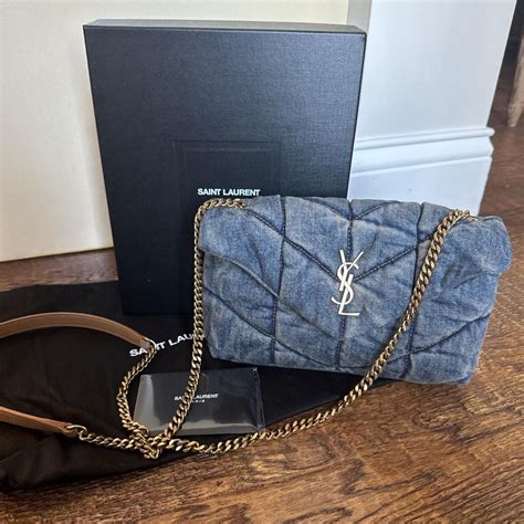 ysl denim puffer bag small|YSL purple denim bag.